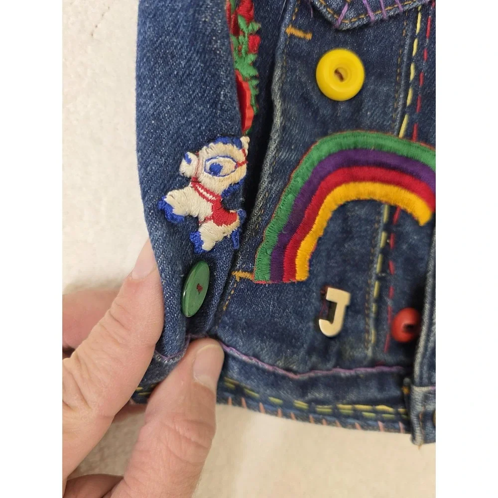 Vintage French‎ Toast Jacket Kids 4T Blue Denim Cycle Champ Rainbow Animals